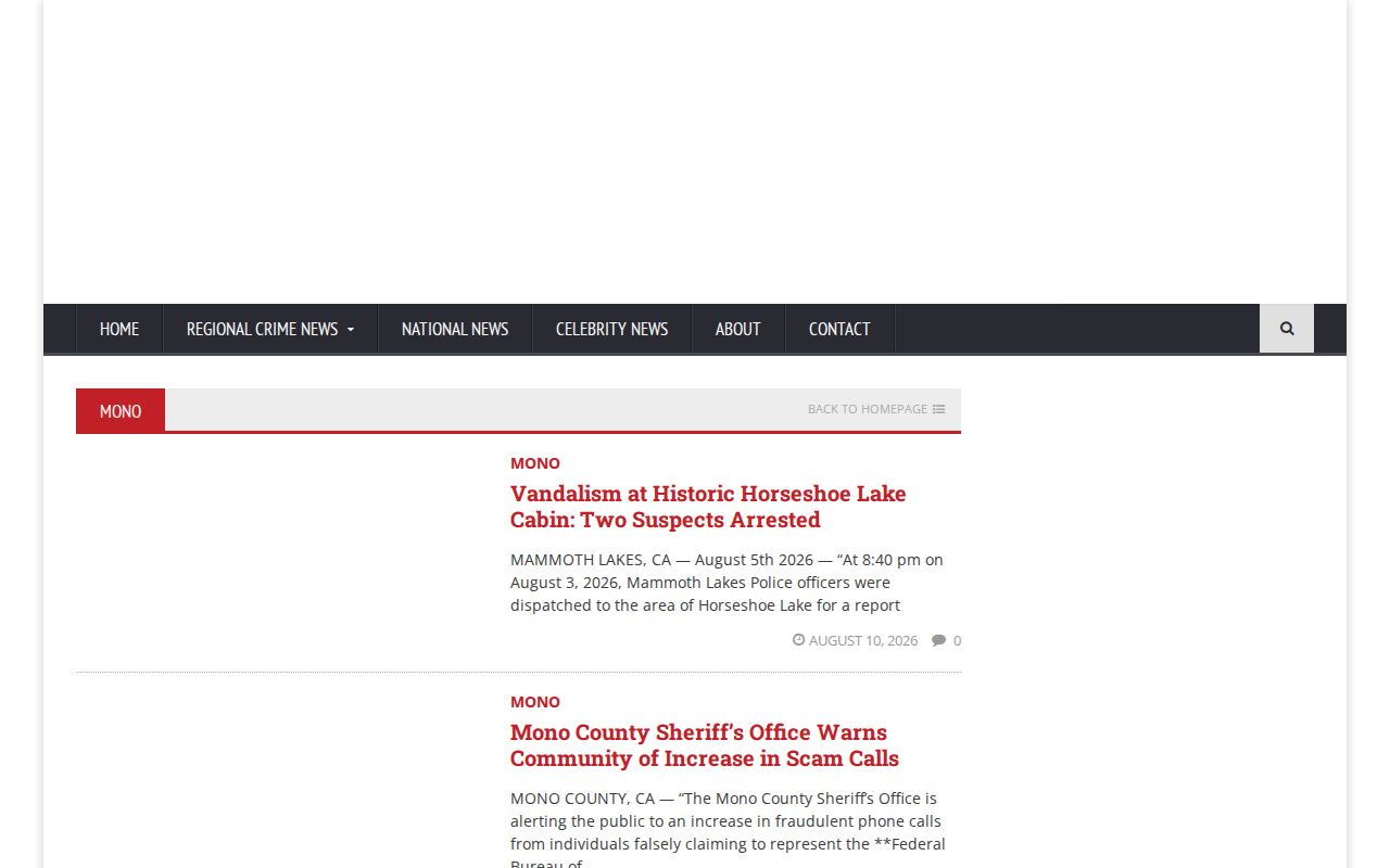 Mono County arrest news category on unofficial CrimeVoice